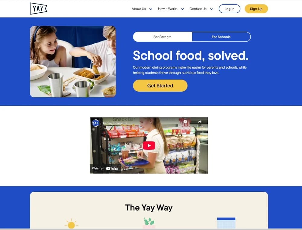 A screenshot of the Yay Lunch homepage