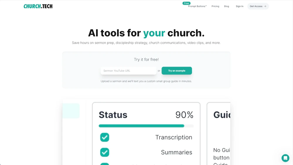 A screenshot of the church.tech website